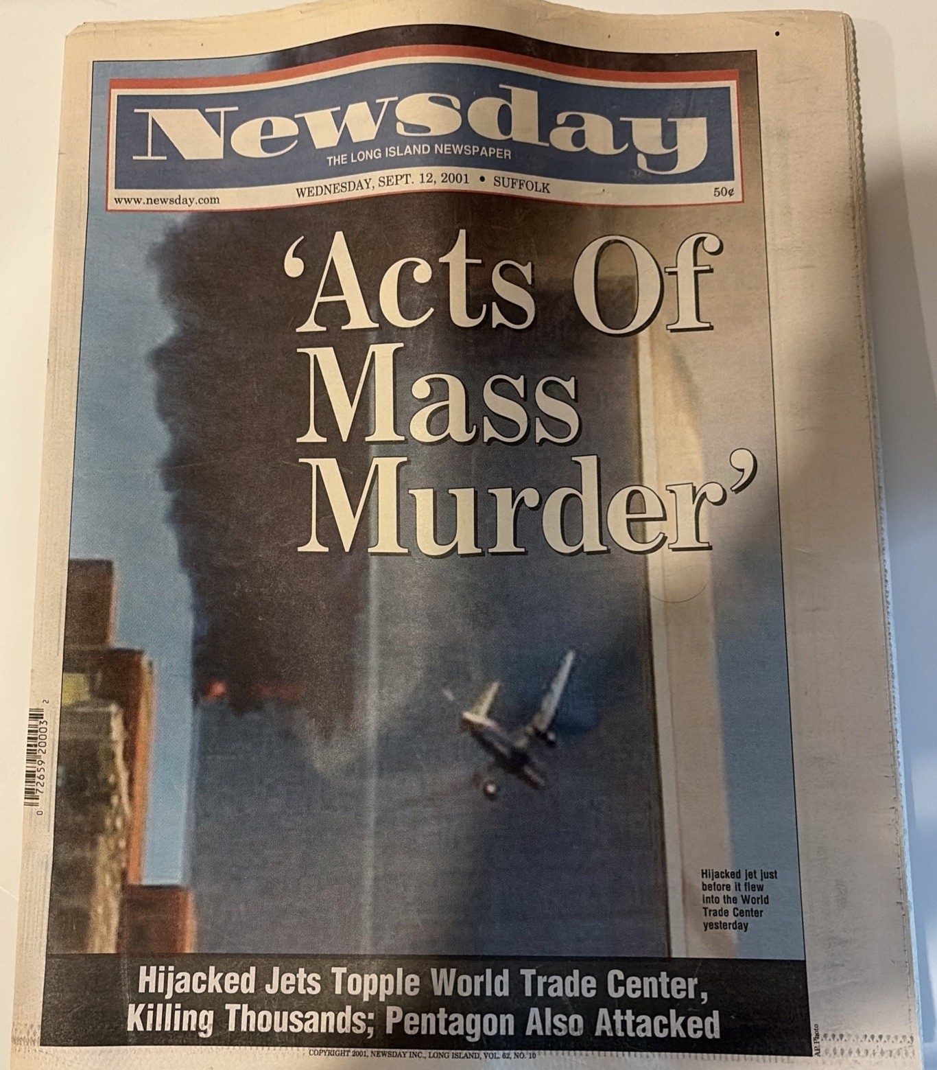 Newsday NY Wednesday, Sept. 12, 2001/Queens/'ACTS OF MASS MURDER'