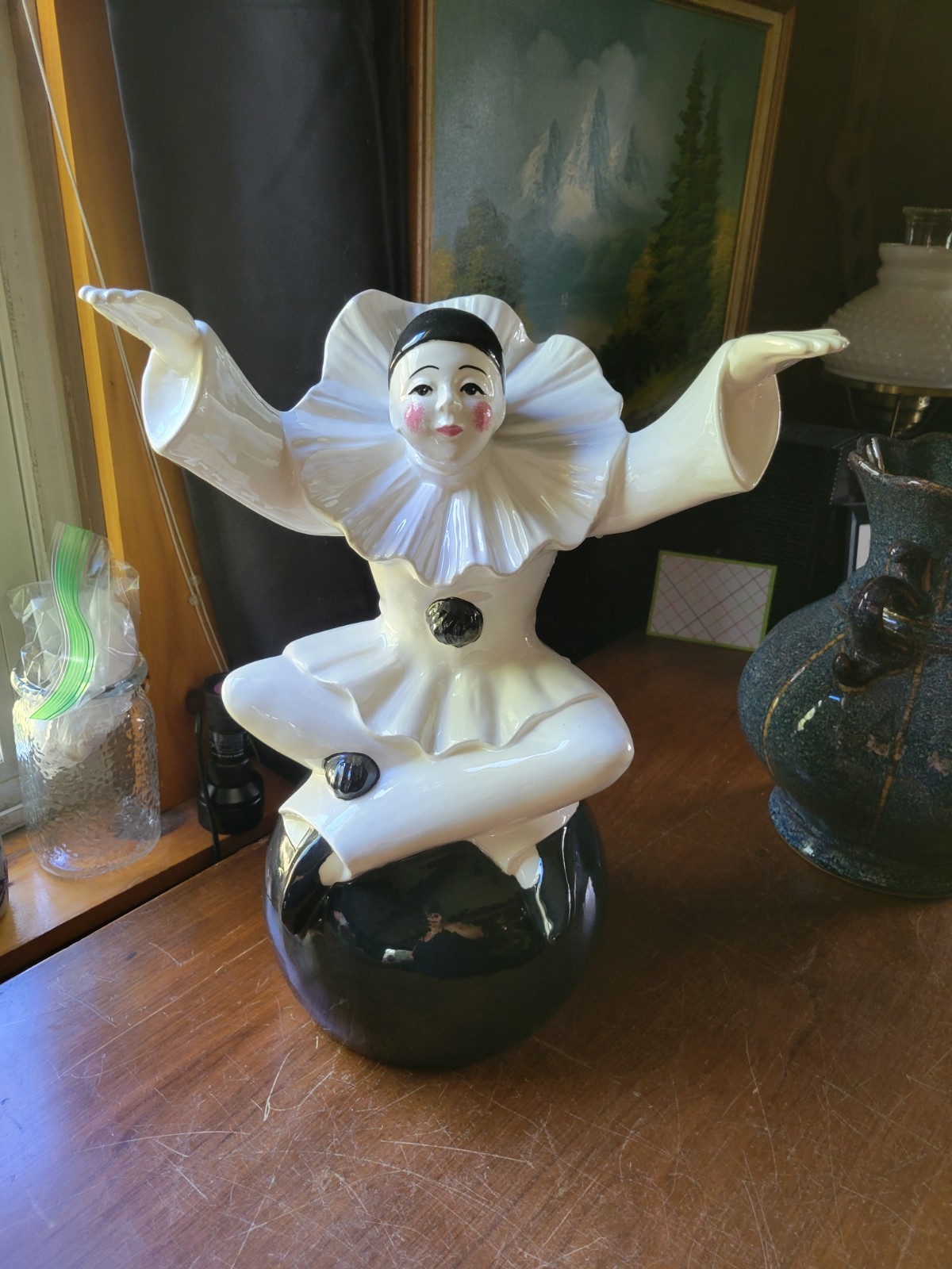 Rare Huge Vtg 80s Sigma Tastesetter Ceramic Pierrot Mime Clown Ball Statue 16”