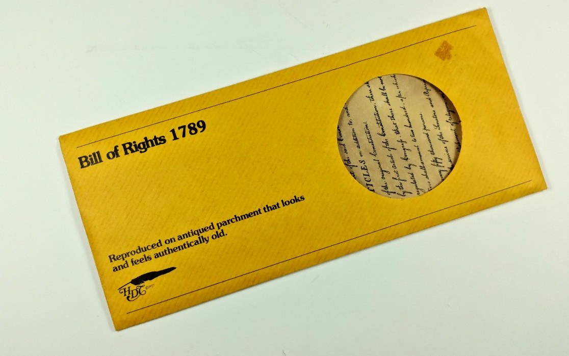 BILL OF RIGHTS PARCHMENT DOCUMENT REPRODUCTION HDC 1977