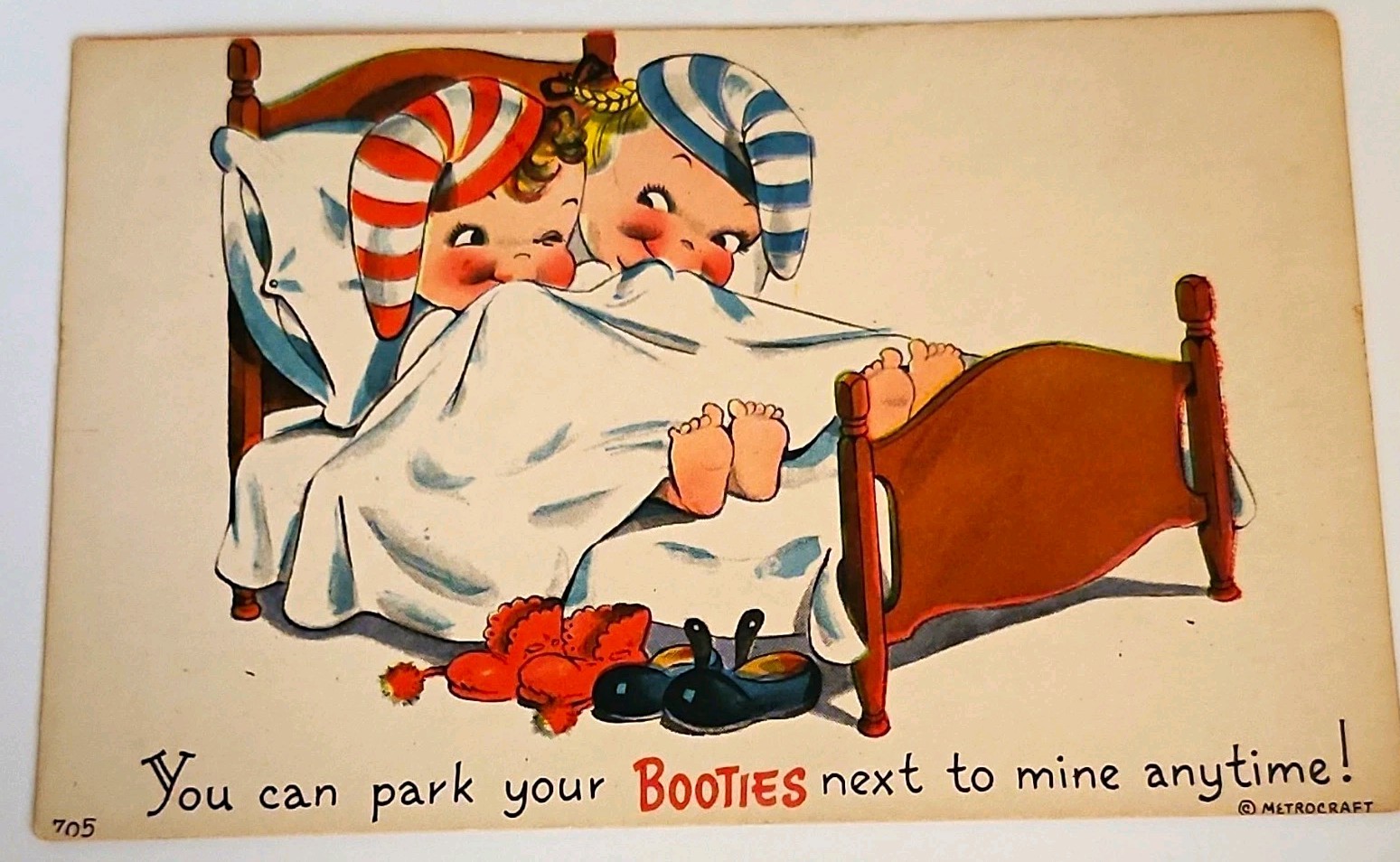 Vintage 1940s Comic Postcard You Can Park Your Booties Next To Mine Metrocraft