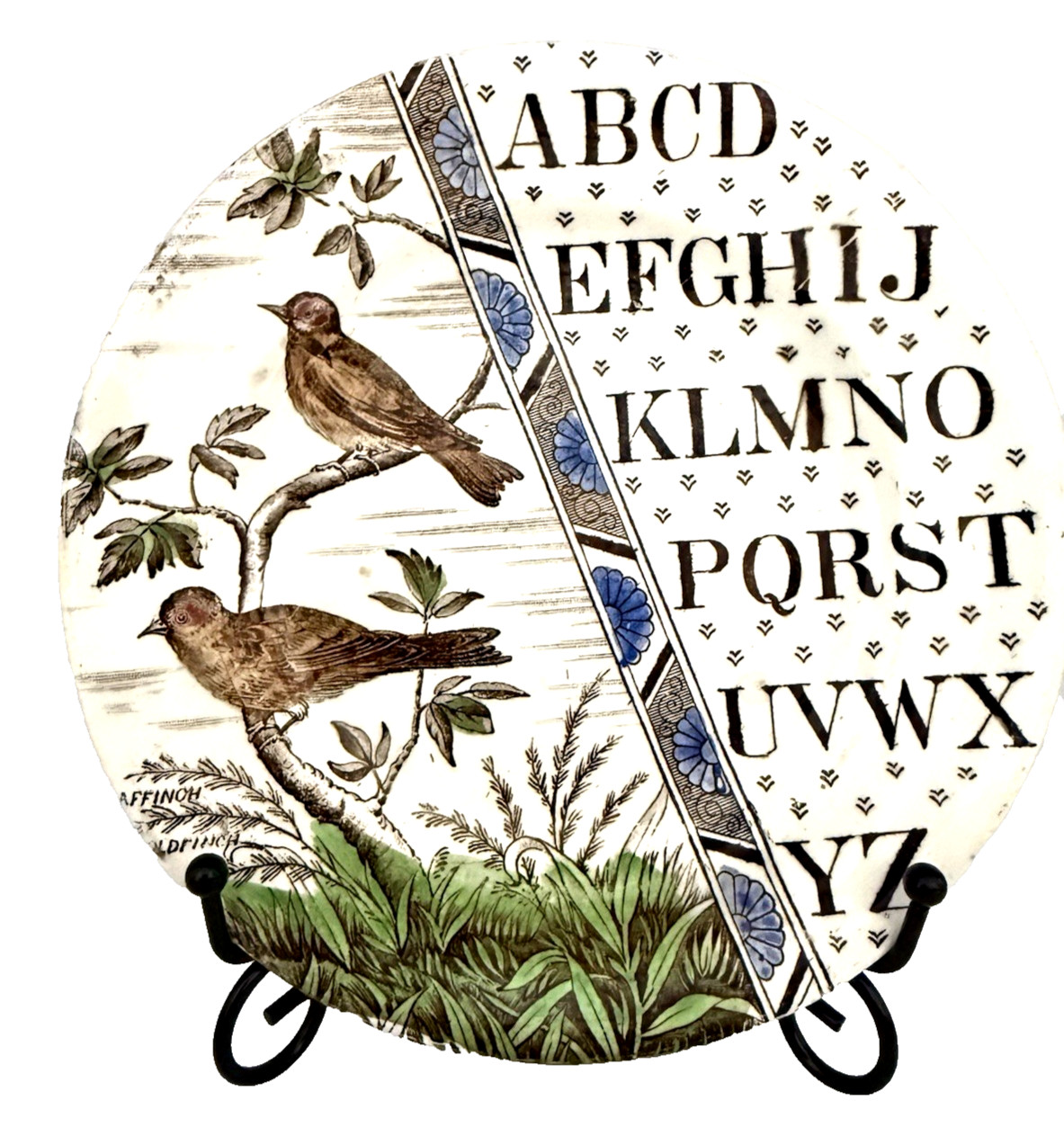 Antique 1884 Brownhill's Child's Alphabet Plate Birds Series Aesthetic Influence