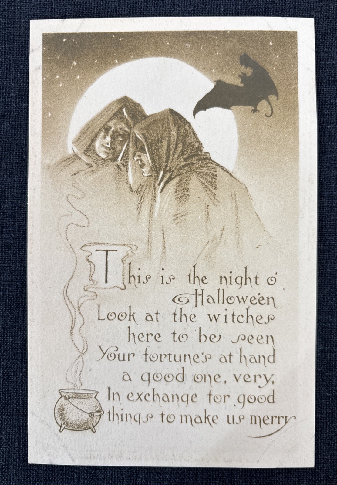 Vintage Gibson 1910 Halloween Postcard Witches Cauldron Moon Bat Antique Fortune