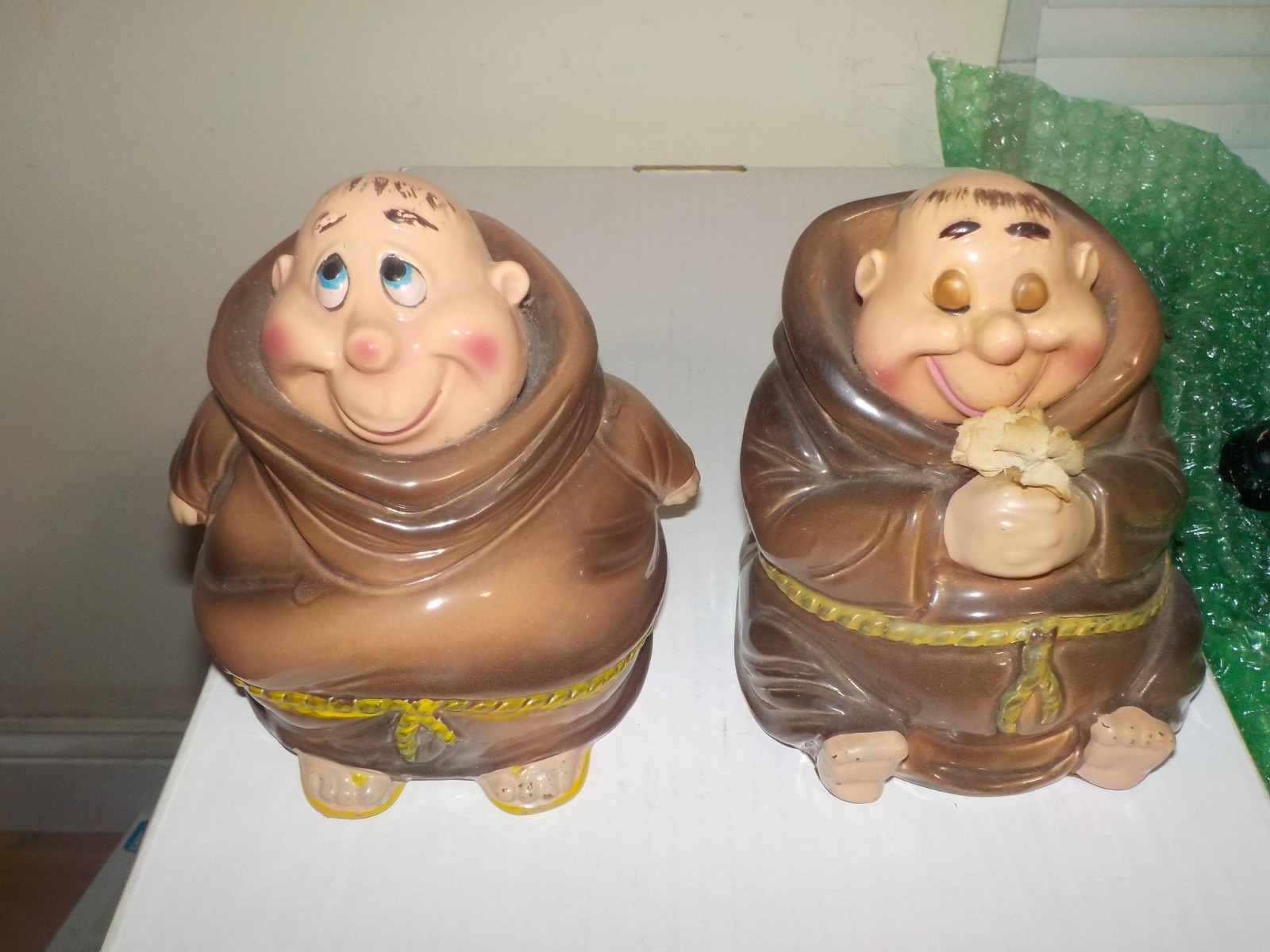 Vintage 1950\'s Kreiss Ceramic Friar Tuck Fat Monks Bookends