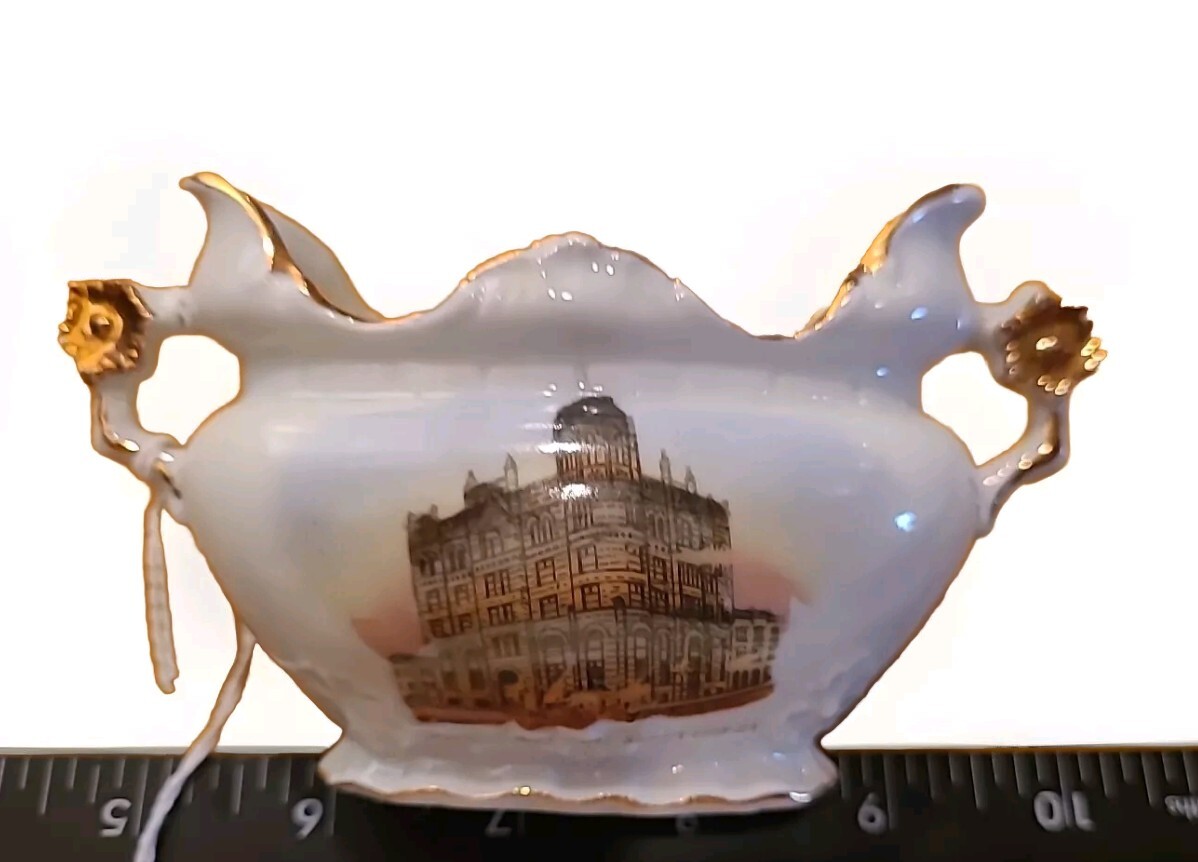 Antique Souix City Iowa Advertising Souvenir Porcelain Vessel Bowl