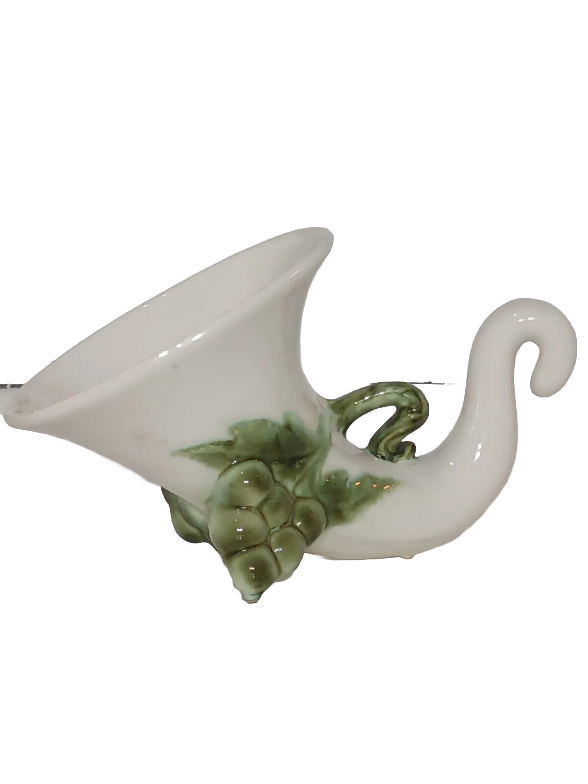 hull pottery Tuscany Cornucopia Vase Decorative Vnt. White Green HUll Display 