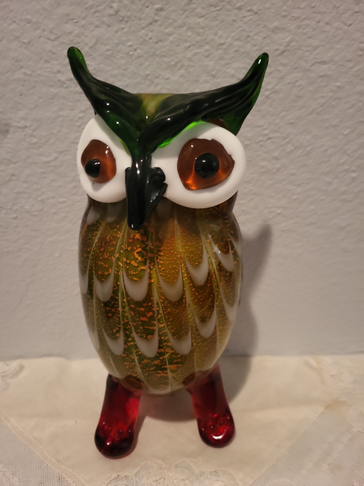 Modern Murano Style Art Glass Colorful Animal Figurine Wise Owl  8 Inches