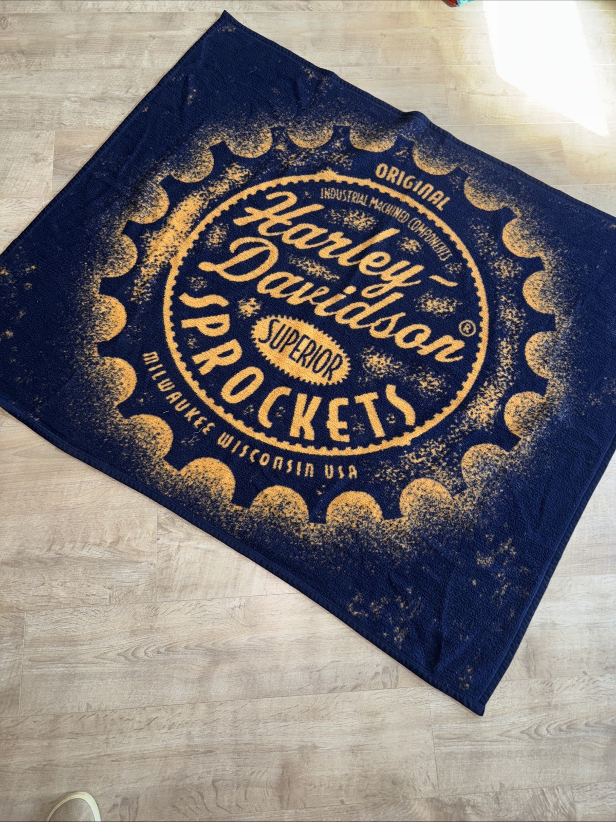 Harley Davidson Biederlack Fleece Throw Blanket Motorcycle RARE Design Vintage