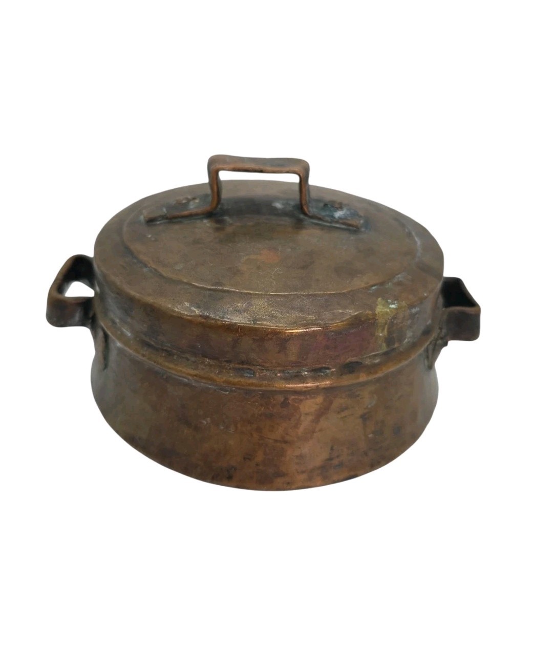 Antique Hand Hammered Copper  Pot With Lid With Handles