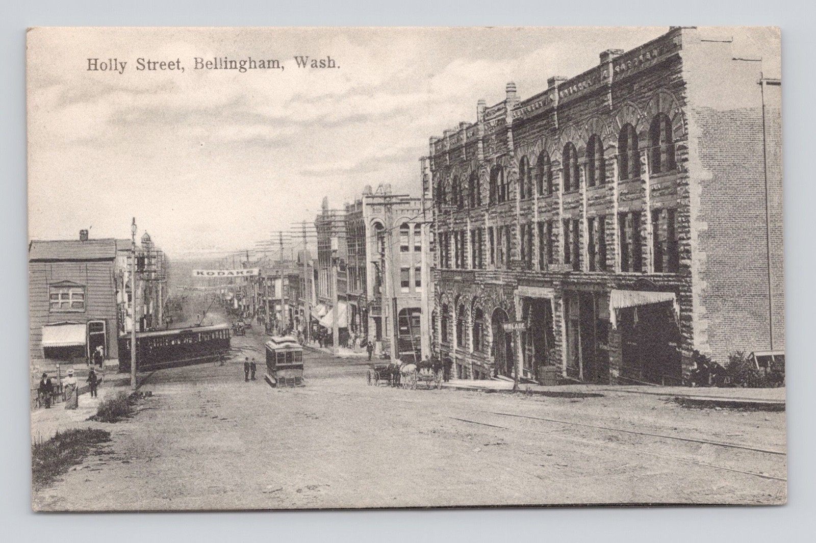 Postcard WA Bellingham Washington Holly Street Trolley Horse Wagon ~ 1908