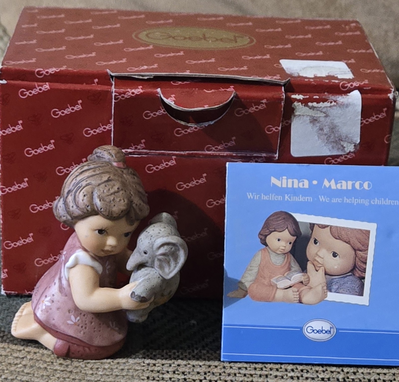NEW Vintage Goebel Nina and Marco by Limpke Porcelain Figure Girl Baby Elephant 