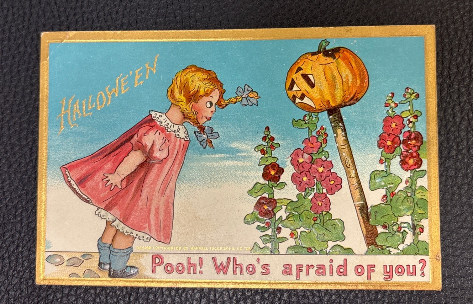 1911 HALLOWEEN POSTCARD GIRL SCARECROW JOL POST CARD RAPHAEL TUCK