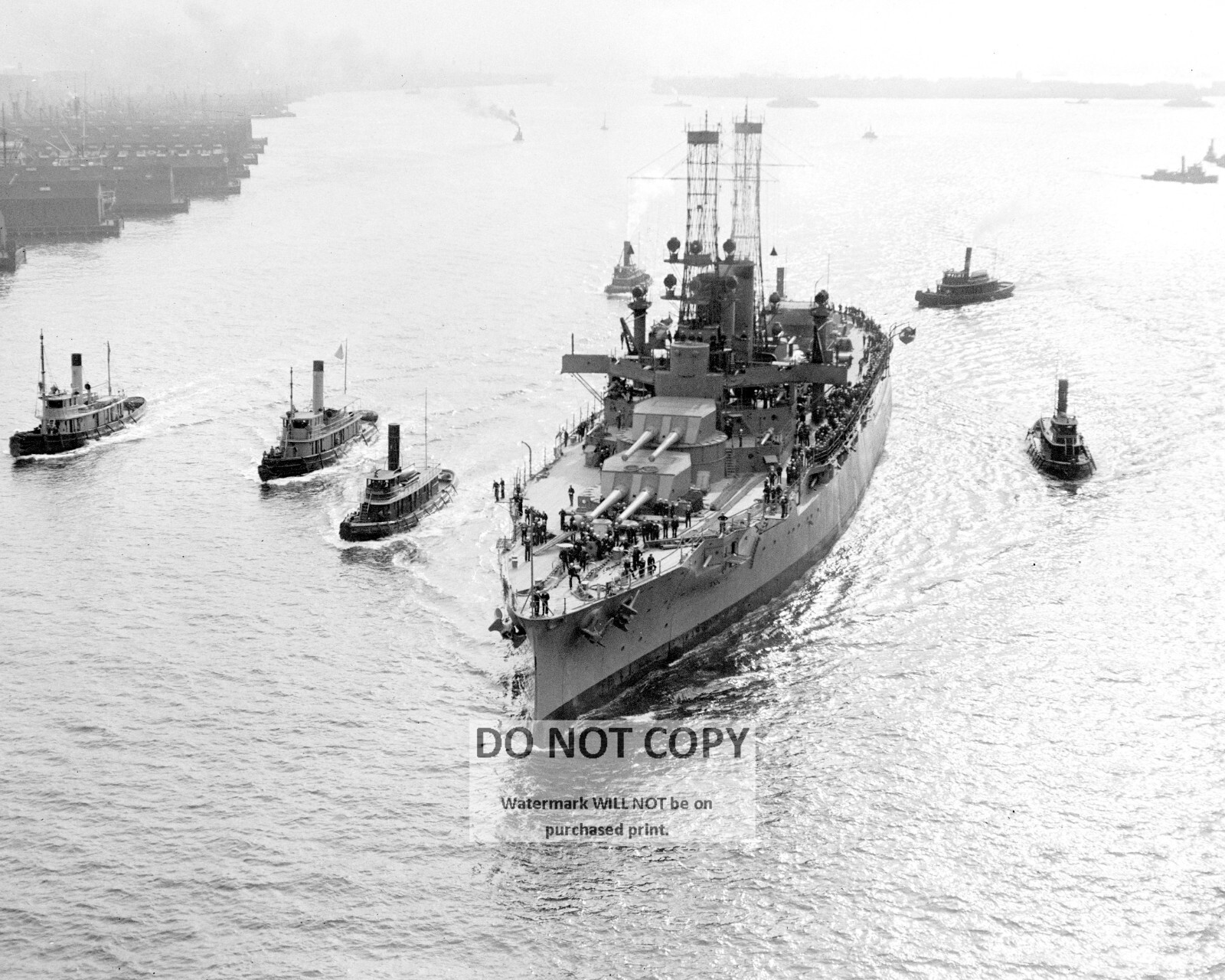 USS WYOMING (BB-32) DEPARTING BROOKLYN NAVAL YARD 1912 - 8X10 PHOTO (EE-254)