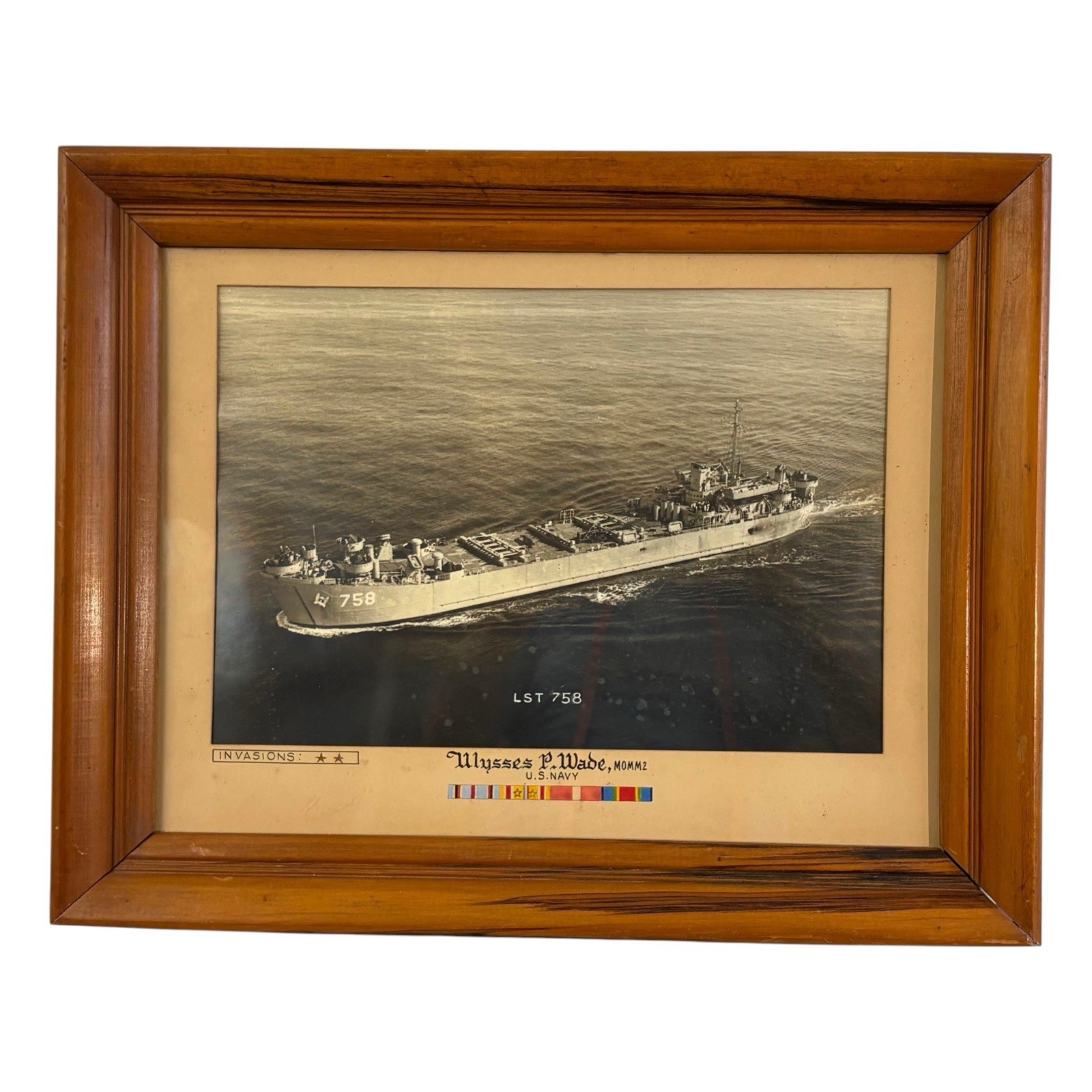 Vintage WWII US Navy LST-758 Iwo Jima Okinawa Photo Framed 19x15