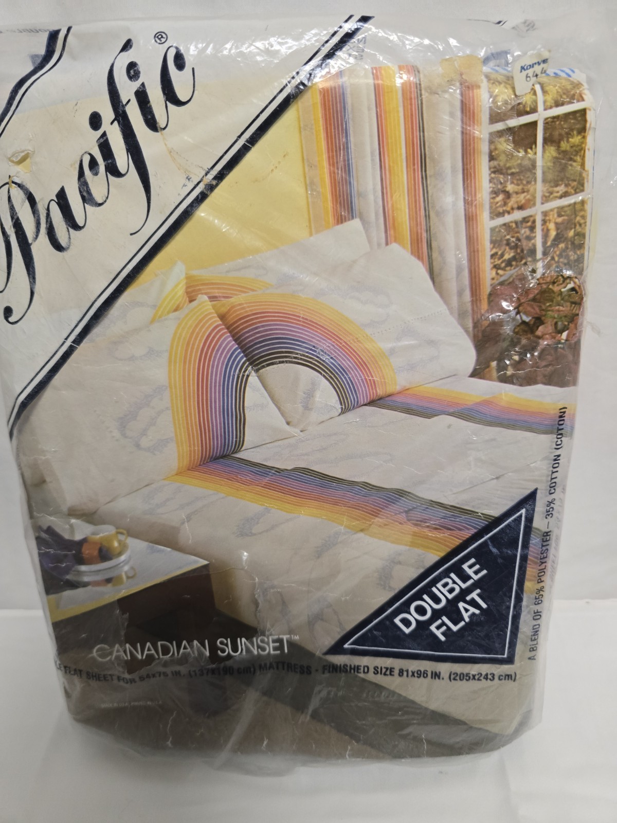 Vtg-Pacific-Canadian Sunset-Rainbow Clouds Double Flat Sheet-USA MADE 70s 80s