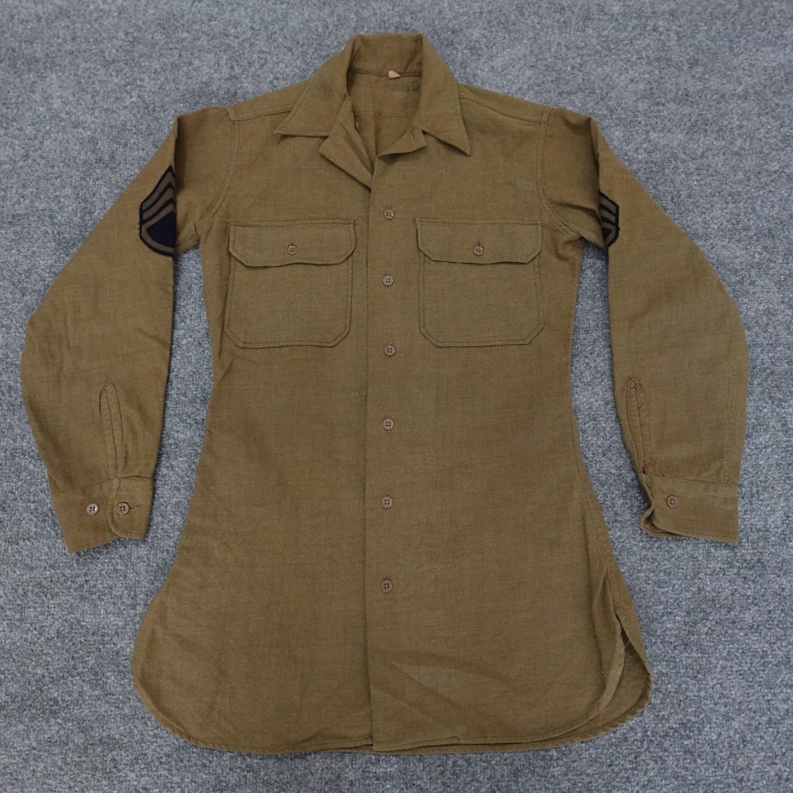 VTG 40s WWII Shirt 14 1/2 32 Olive M37 Wool Service Combat Field US Army 0609
