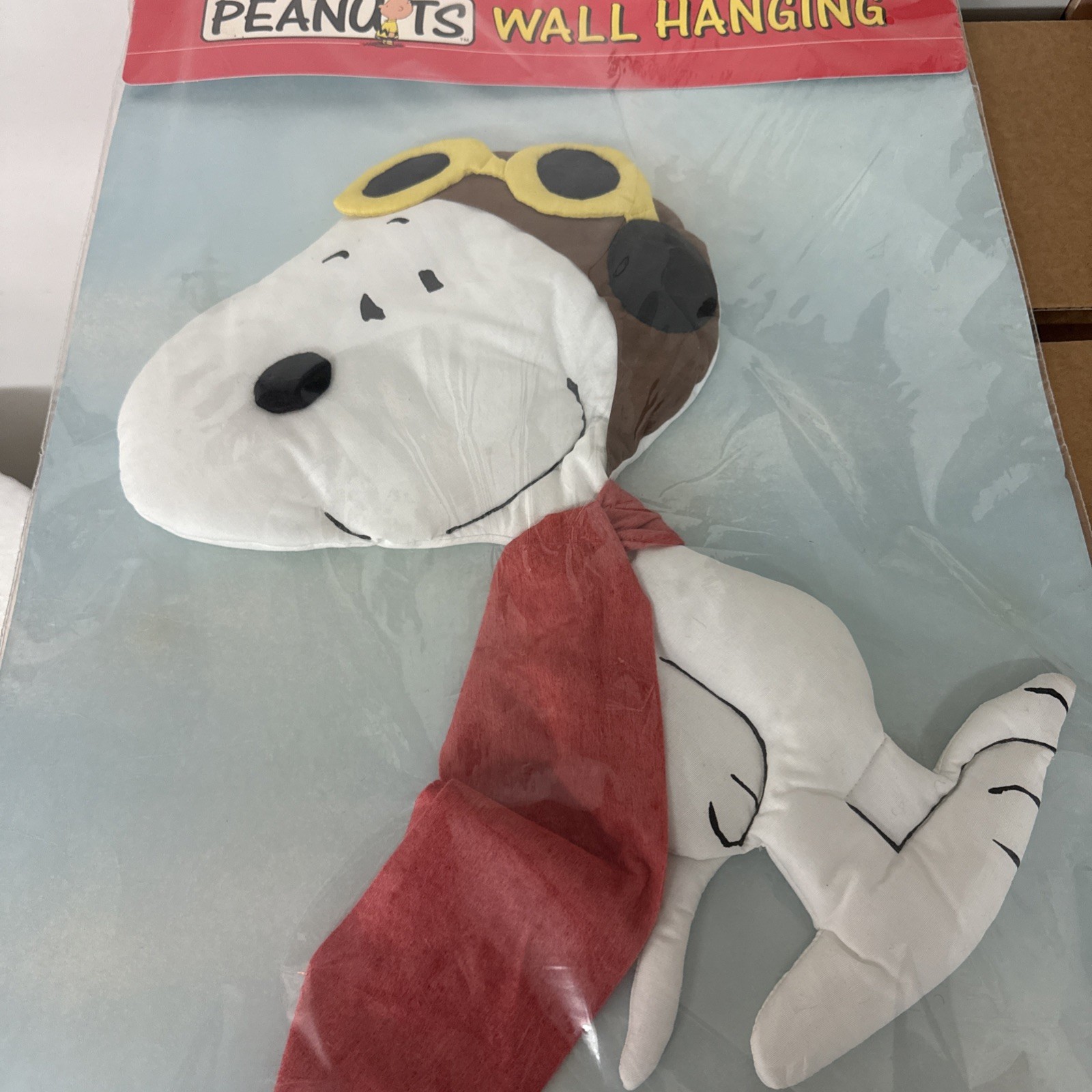 VTG 1970s Peanuts Snoopy Flying Ace Puffy Fabric Wall Hanging NIP Silgo