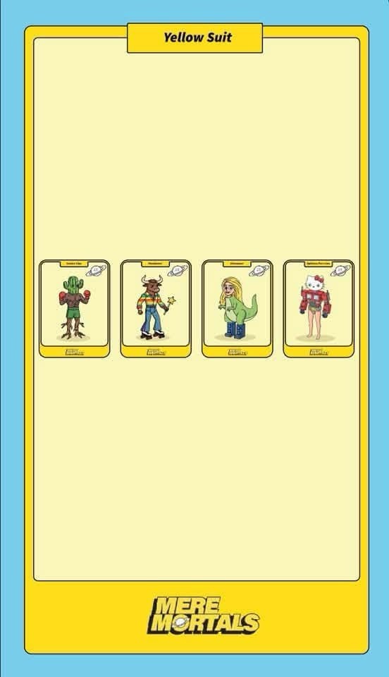 Rare CJ Hendry Mere Mortals Yellow Card Set with Coin, Box and Character Chart