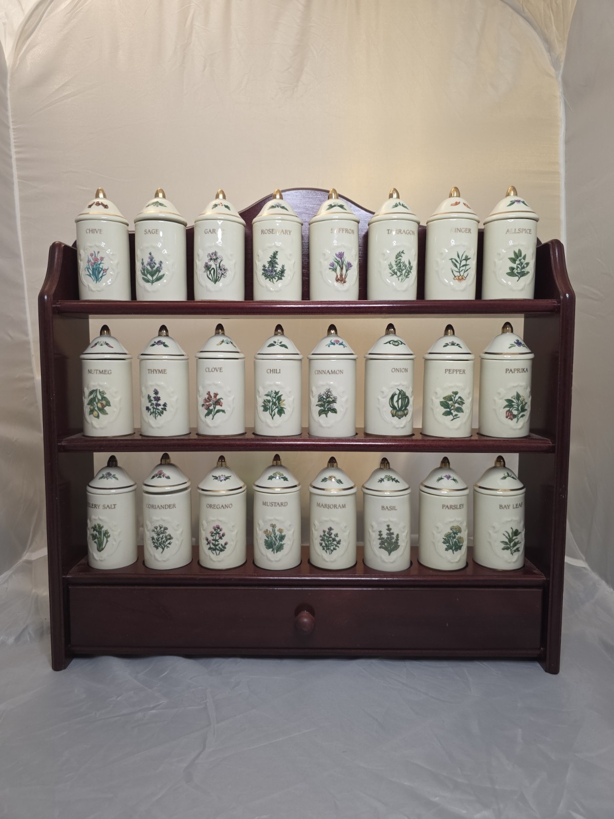 Vintage 1992 Lenox Spice Garden COMPLETE 24 Porcelain Jar Set w/ Rack Unused 