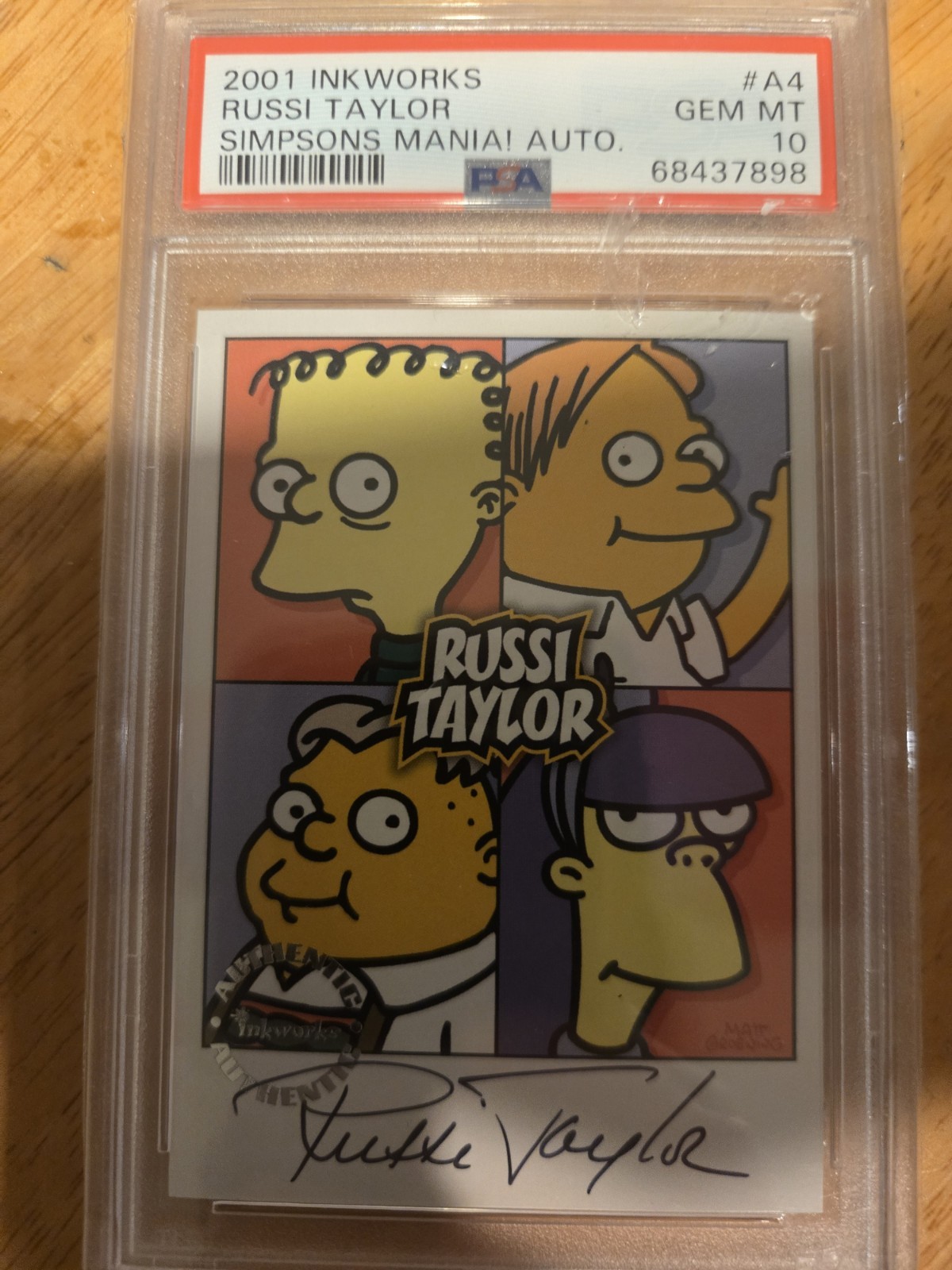 2001 Inkworks Simpsons Mania Auto Russi Taylor #A4 Martin Voice PSA 10 Gem Mint