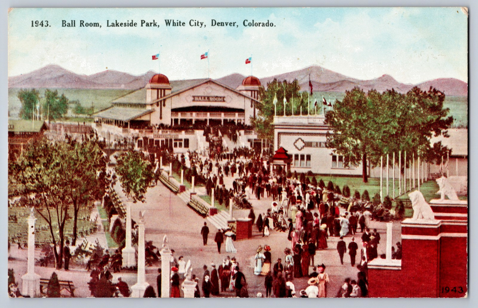 Denver CO Colorado Lakeside Park People Scene Outside Ball Room 1910s Postcard