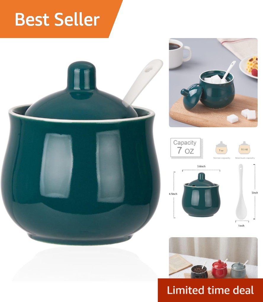 Charming 7 Oz Porcelain Sugar Bowl Set with Lid & Spoon - Ideal Kitchen Gift