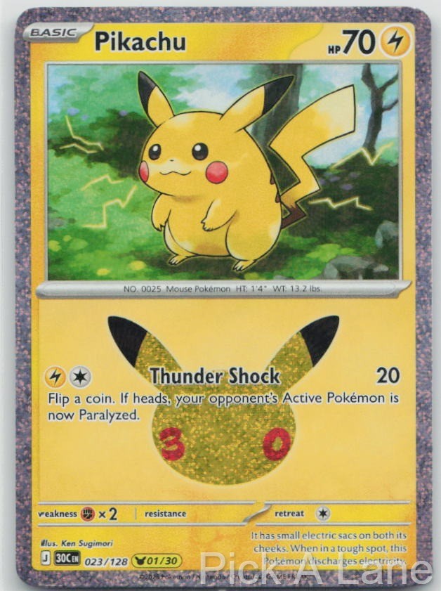 Pikachu 023/128 Holo Pikachu Rare ME: 30th Celebration Pokemon Near Mint