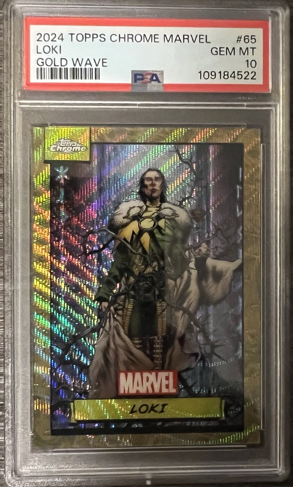 Loki - 2024 Topps Chrome Marvel #65 Gold Wave /50 PSA 10