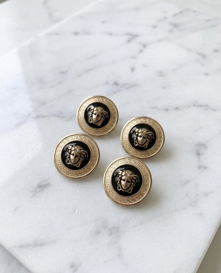 Versace Medusa Gold Black Metal Buttons – Set of 4 (25 mm)