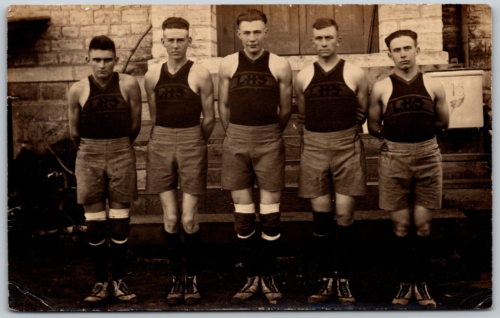 RPPC c1910s Basketball Team Group Stone Building ANTIQUE Postcard 10358