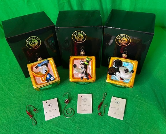1998 Radko Disney TOY BLOCKS 3pc Vintage Mickey Minnie Donald Goofy Pluto ESTATE