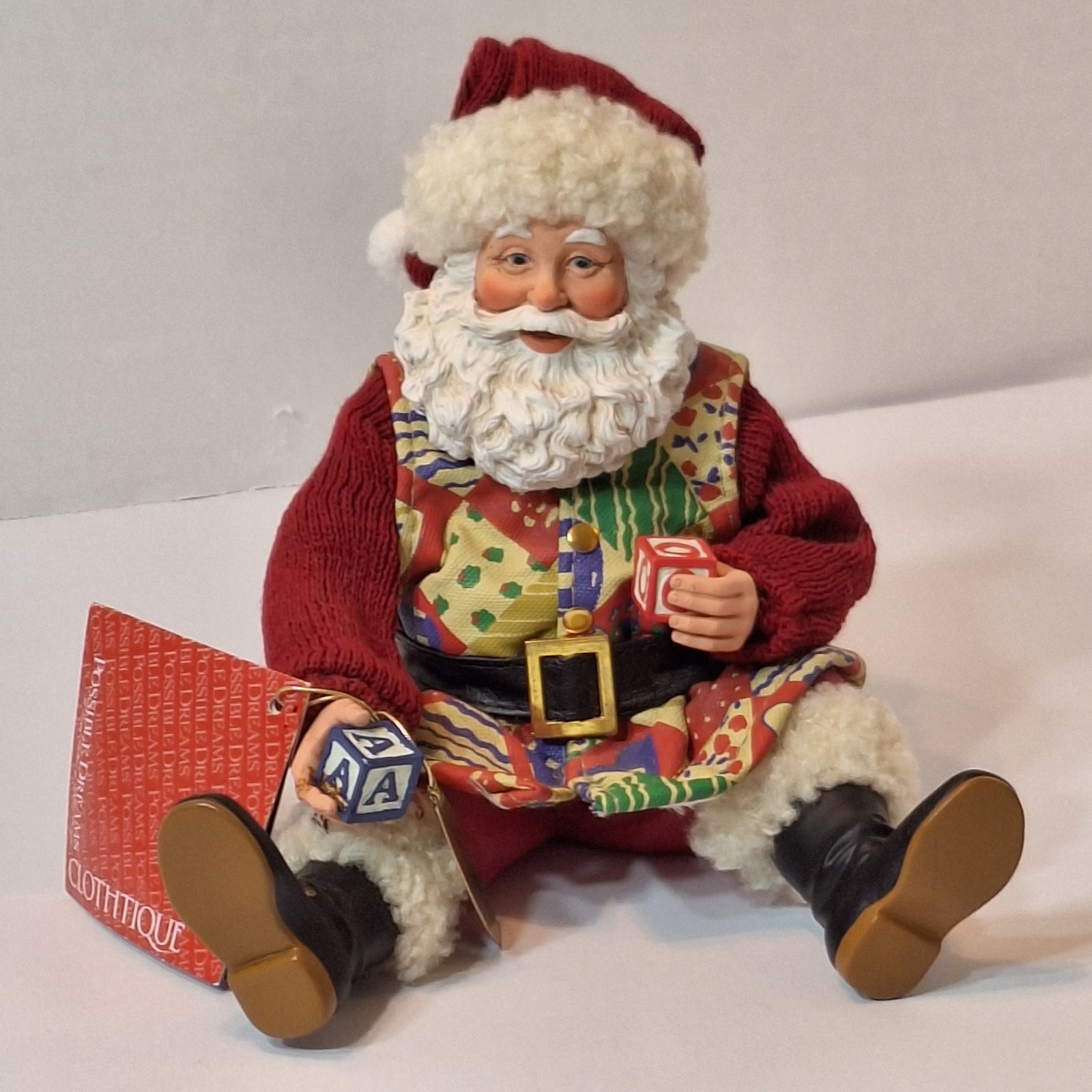 Rare Vtg Dept 56 Clothtique Possible Dreams Santa W/Brass Hang Tag & Sale Tag