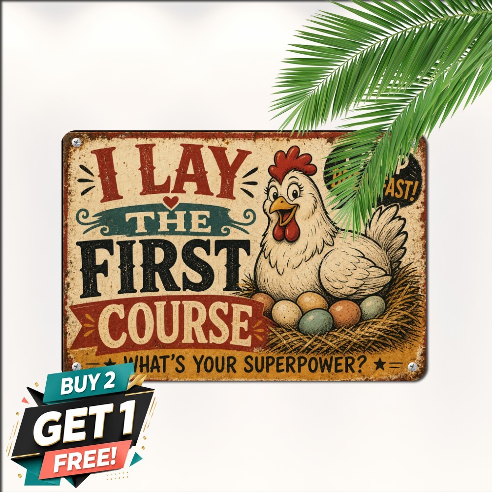 I Poop Breakfast Whats Your Superpower Chicken Art Metal Tin Sign 8x12 In