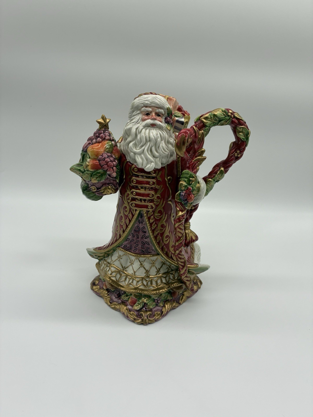 Fitz and Floyd Renaissance Santa Teapot Lid 11 inch 6 Cup Christmas