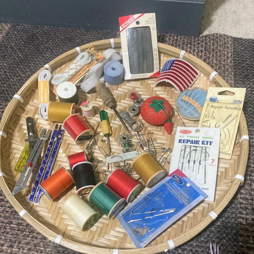 Vintage Sewing Notions Lot Thread Patch Needles Rulers + More