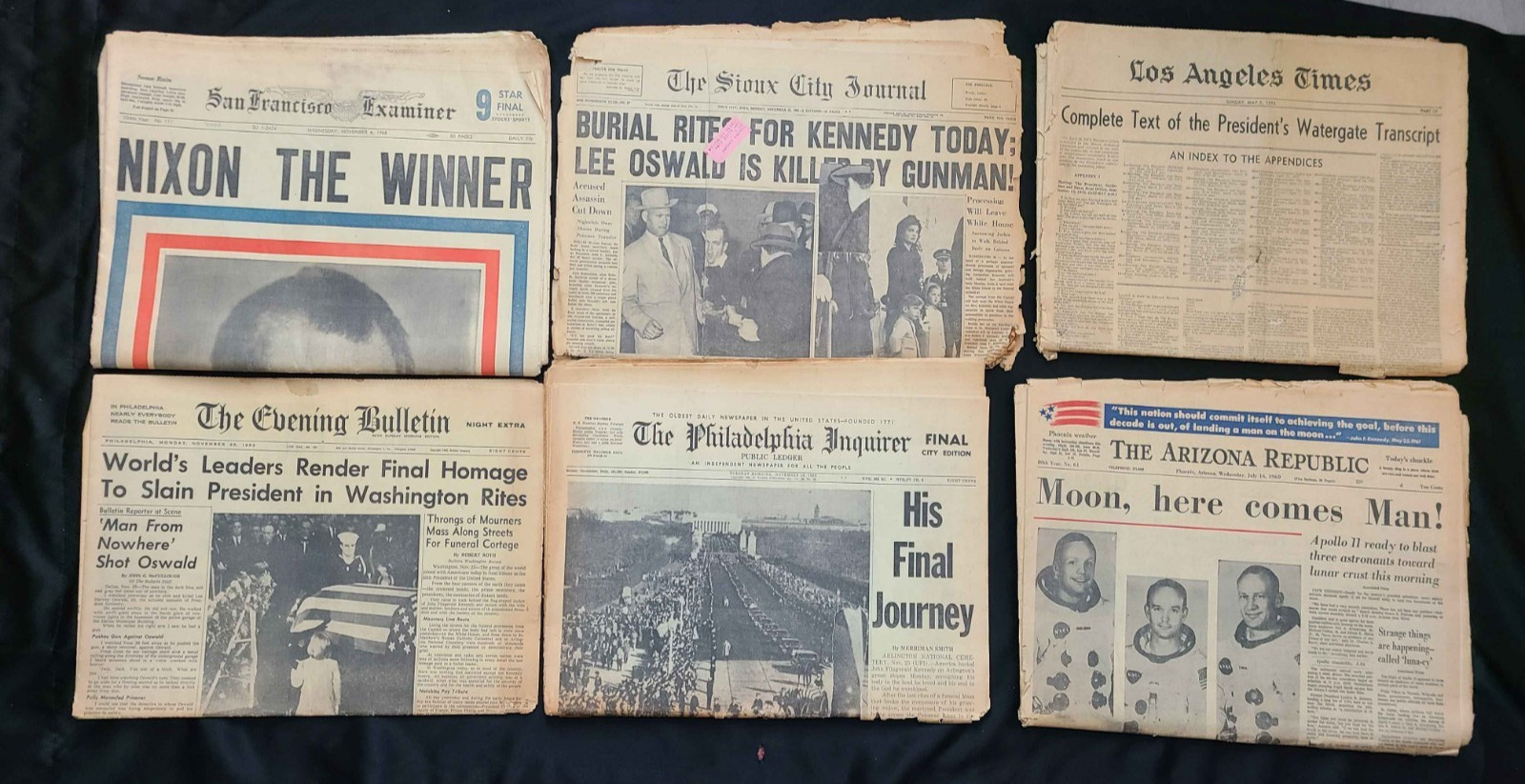 Vintage Historic Newspaper Lot Apollo 11 Nixon Watergate 9/11 JFK Assassination