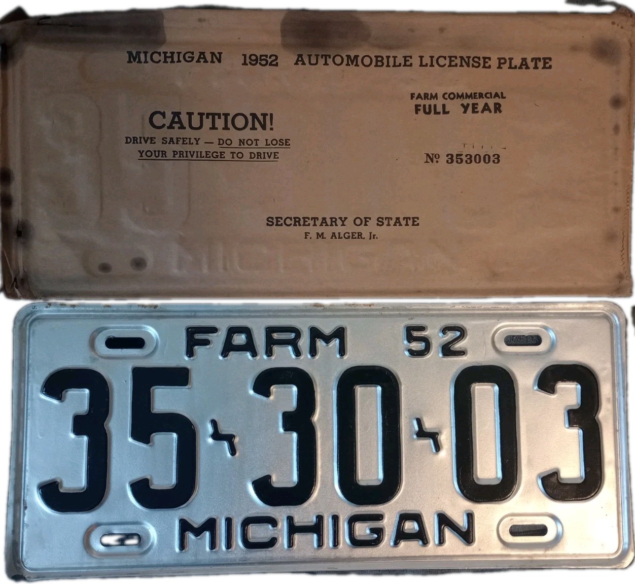 1952 Michigan Farm License Plate