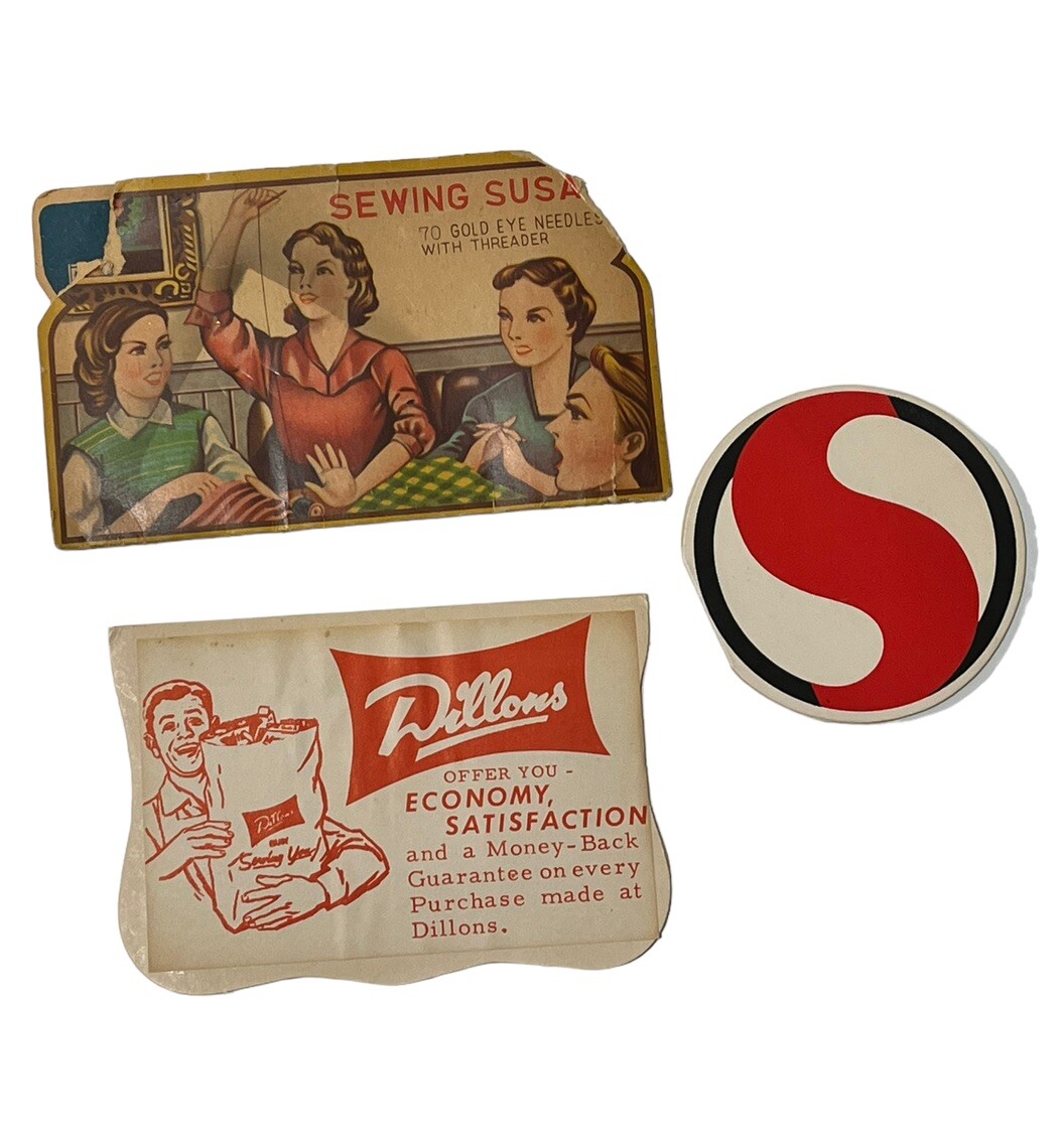 Vtg Sewing Susan 70 Gold Eye Needles w/Threader 1950\'s Safeway Dillons Promotion