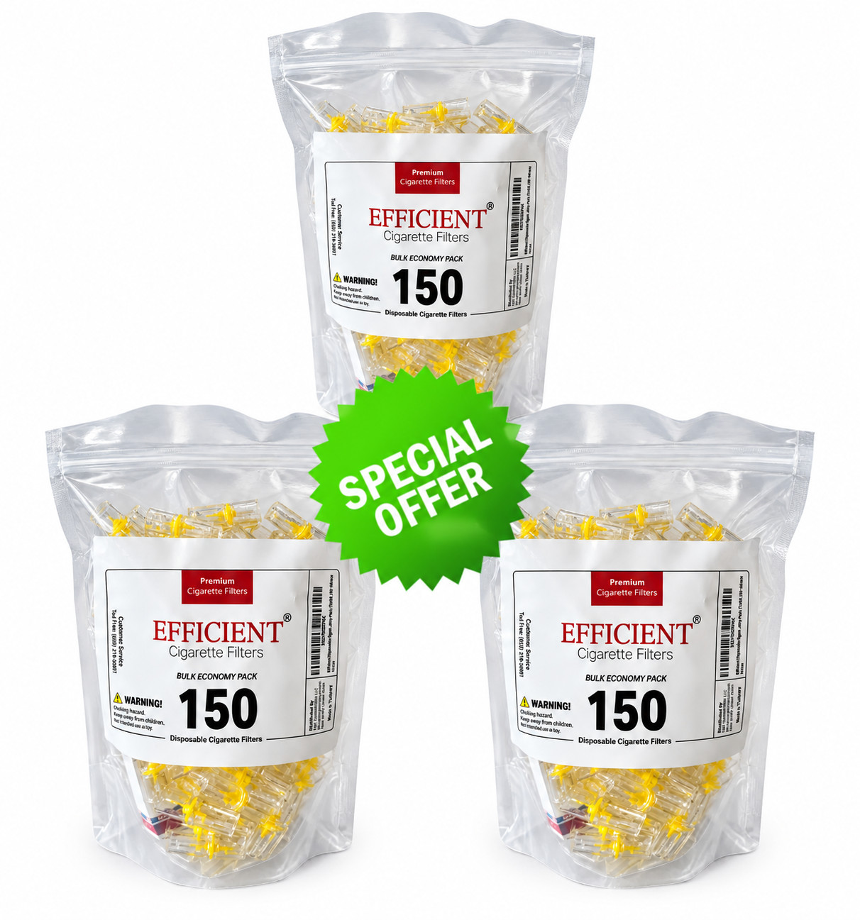 450 EFFICIENT Cigarette Filters Bulk Economy Pack  Block, Filter Out Tar