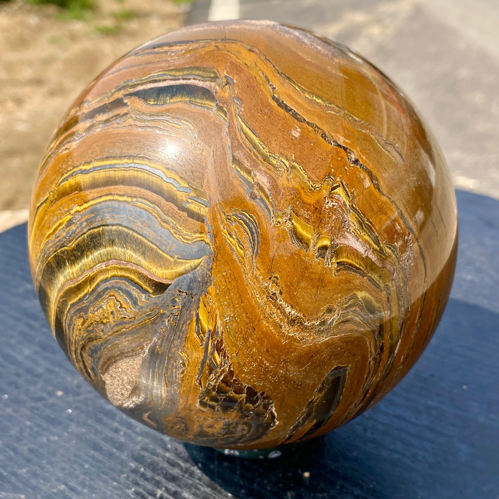 8LB Large Natural Tiger Eye Stone Crystal Ball Quartz Healing Sphere Décor