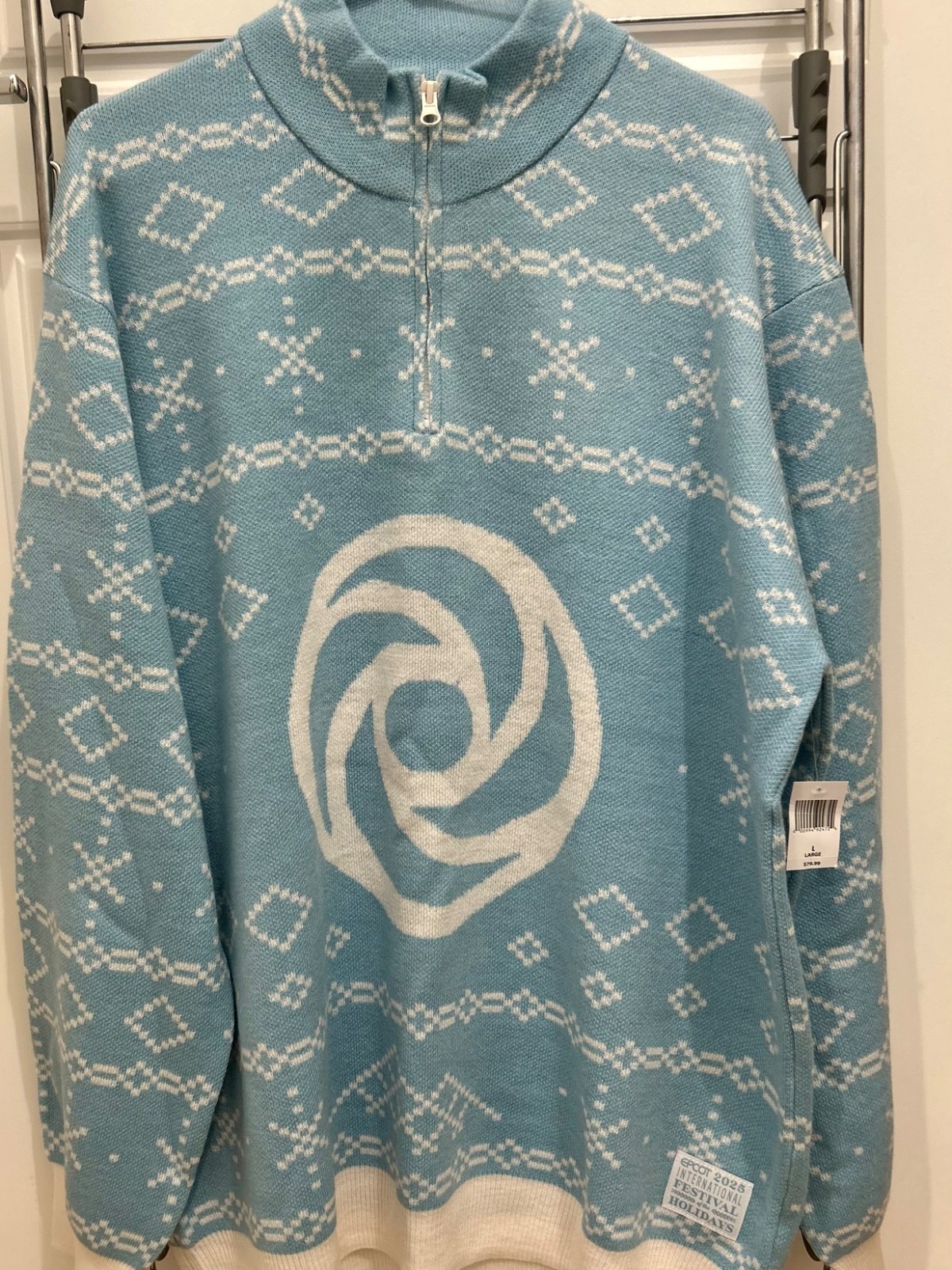 NWT 2025 Disney Parks EPCOT Festival Of The Holiday Blue Knit Figmen Sweater  L