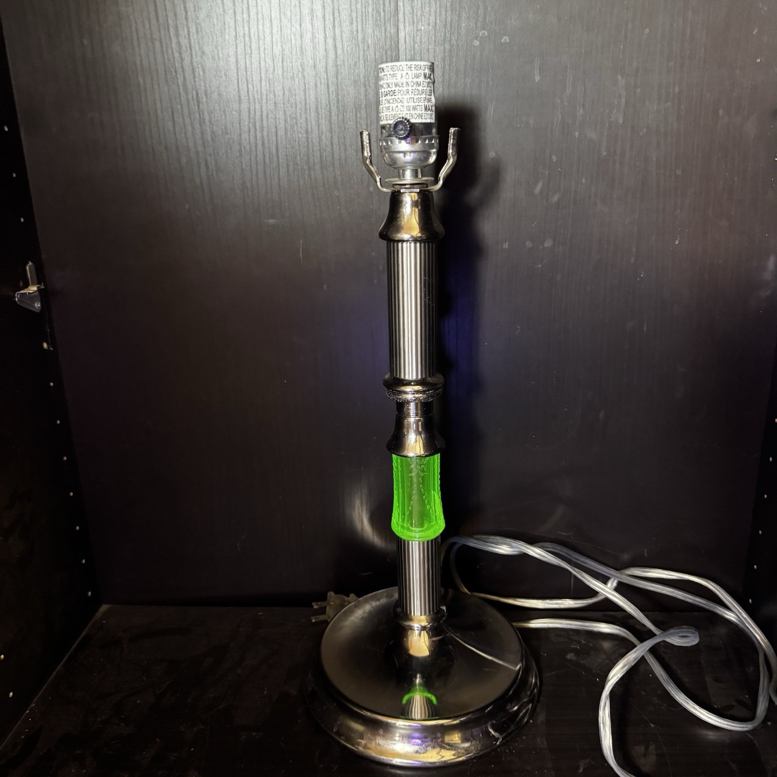 Uranium Glass Table Lamp Art Deco Style Glows Uv Vintage Antique Custom Build