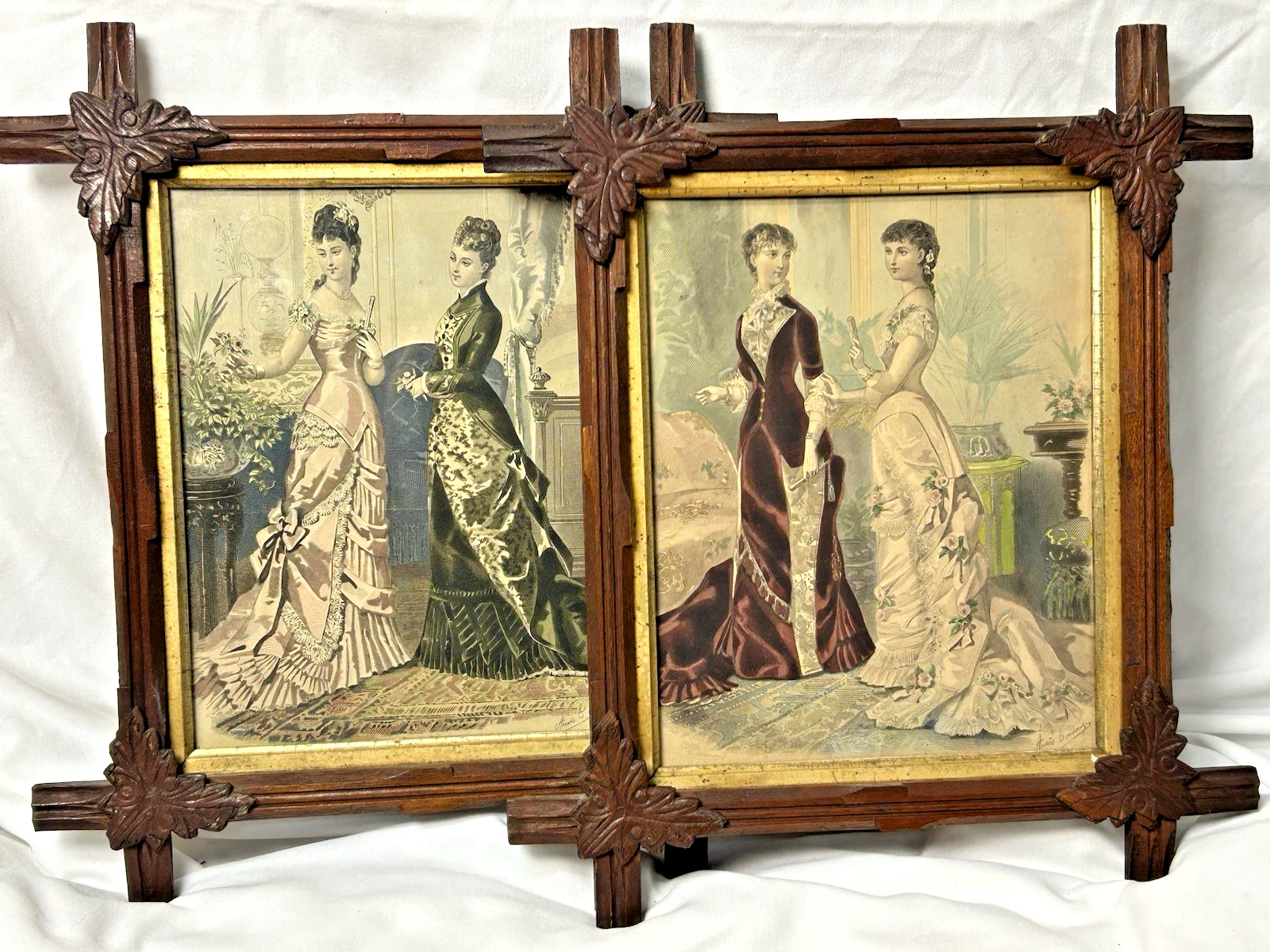 19th Century Anaïs Toudouze Inspired Lithograph and Frames Elegant Women Fashion