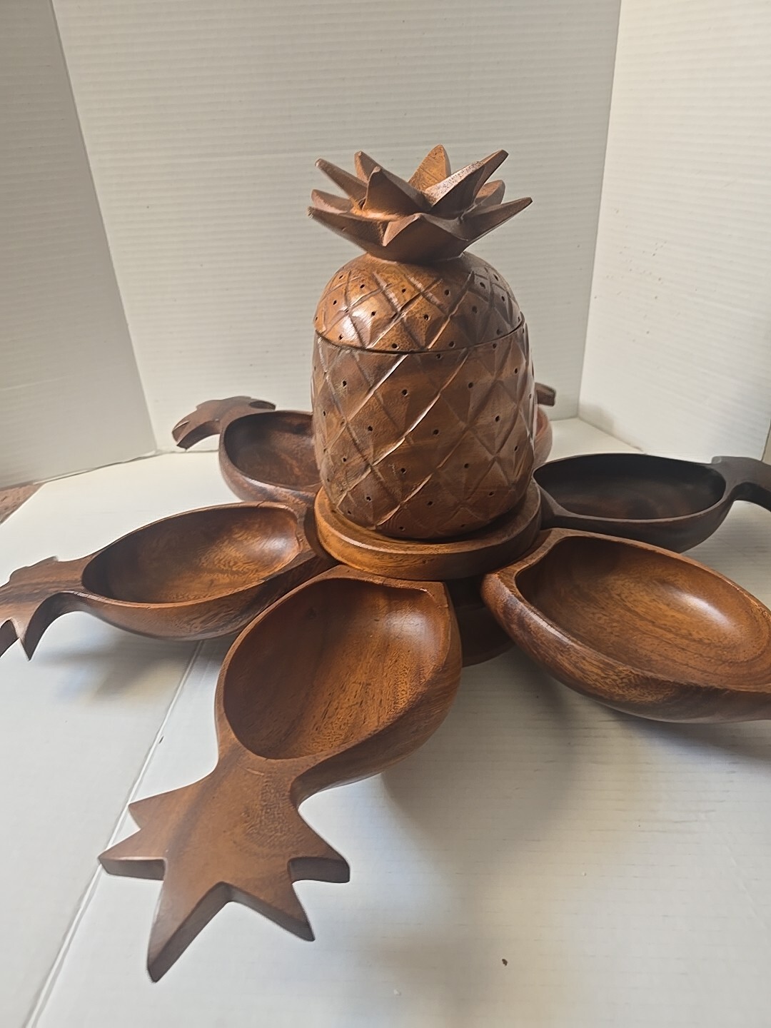 Vintage Tiki Polynesian Pineapple Lazy Susan 9-Piece Centerpiece - Unique Retro