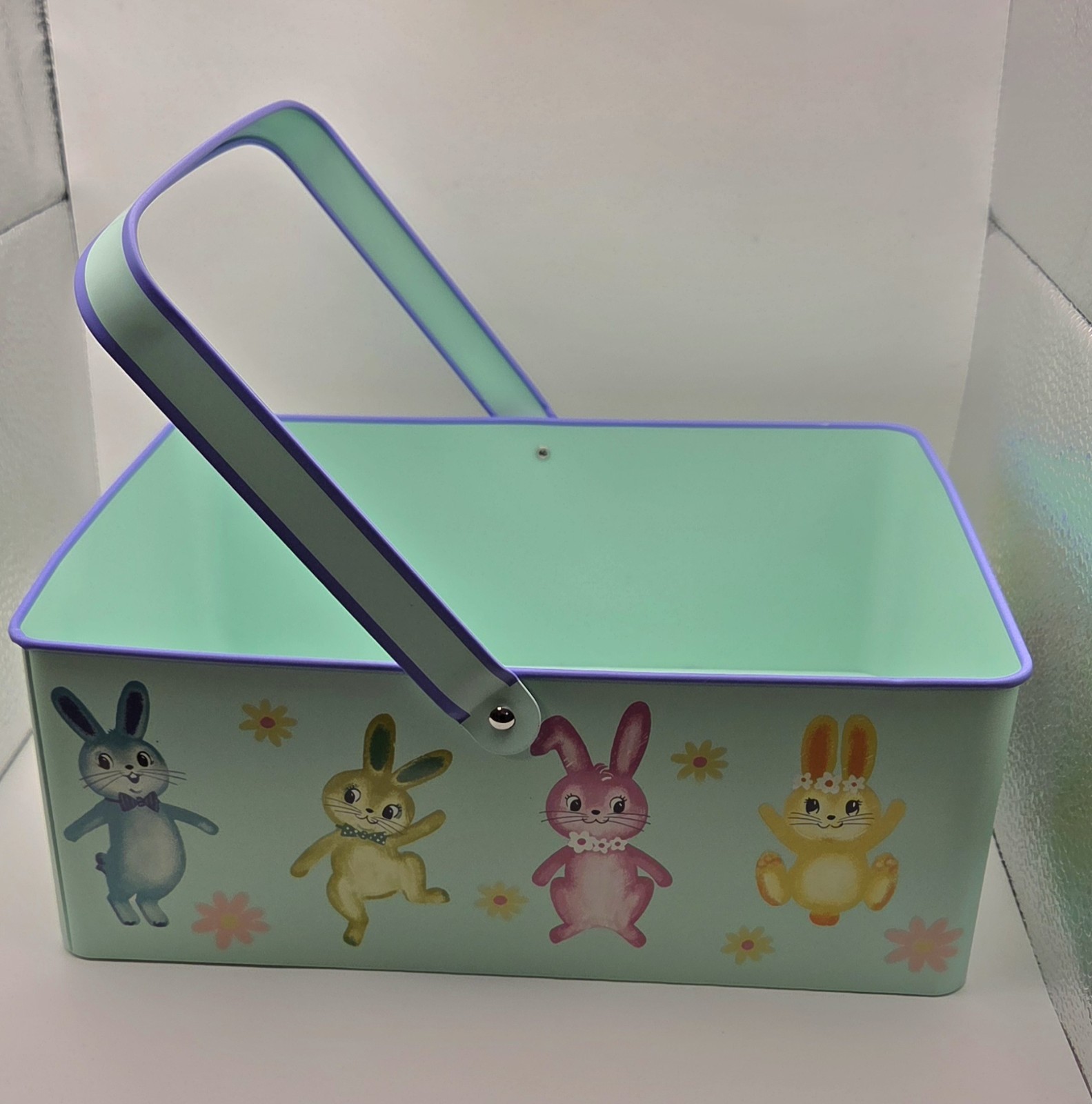 Spritz Metal Easter Bunny Decorative Storage Basket w/ Handle, Blue, Small