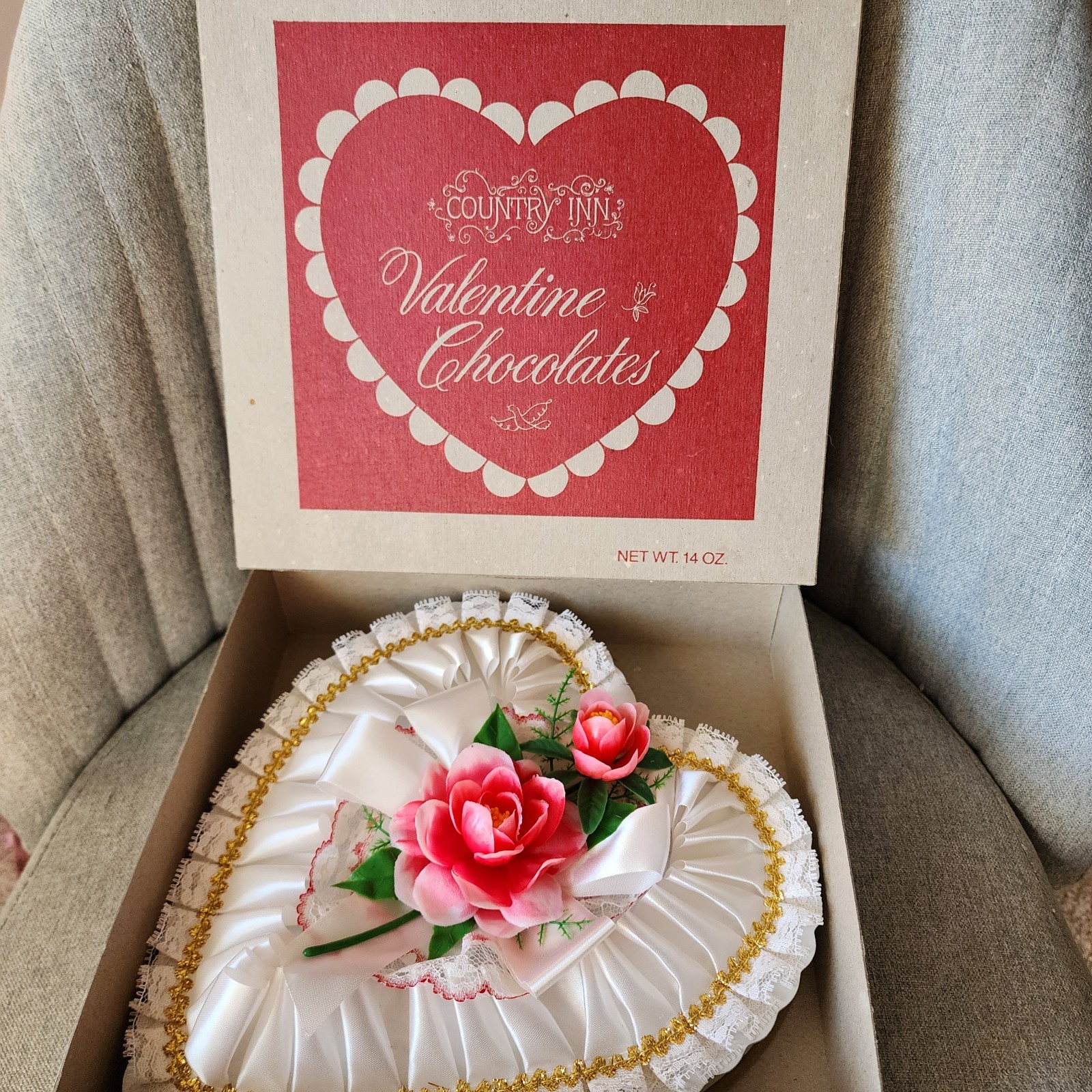 Vintage 70s Sears Roebuck Valentine Heart Candy Box Empty Chocolate Lace Rose