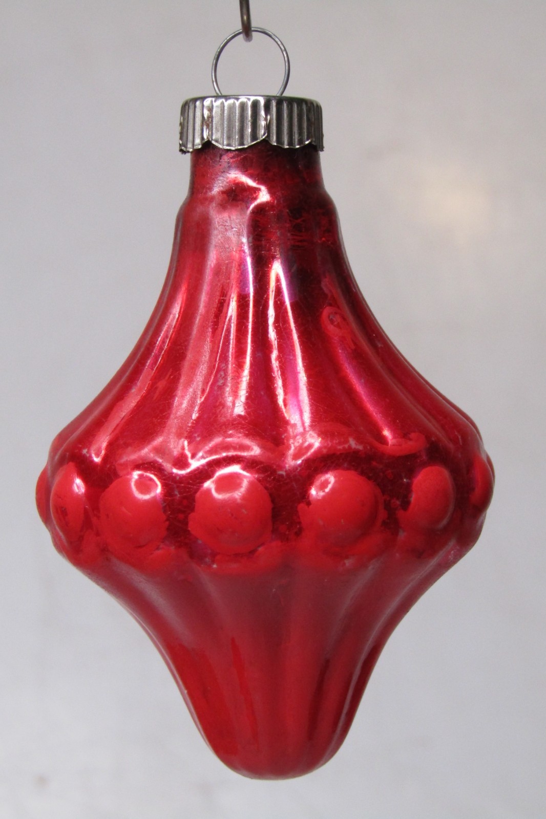 VTG Glass Chandelier Bumpy LANTERN Drop Christmas Ornament Shiny Brite RED #2