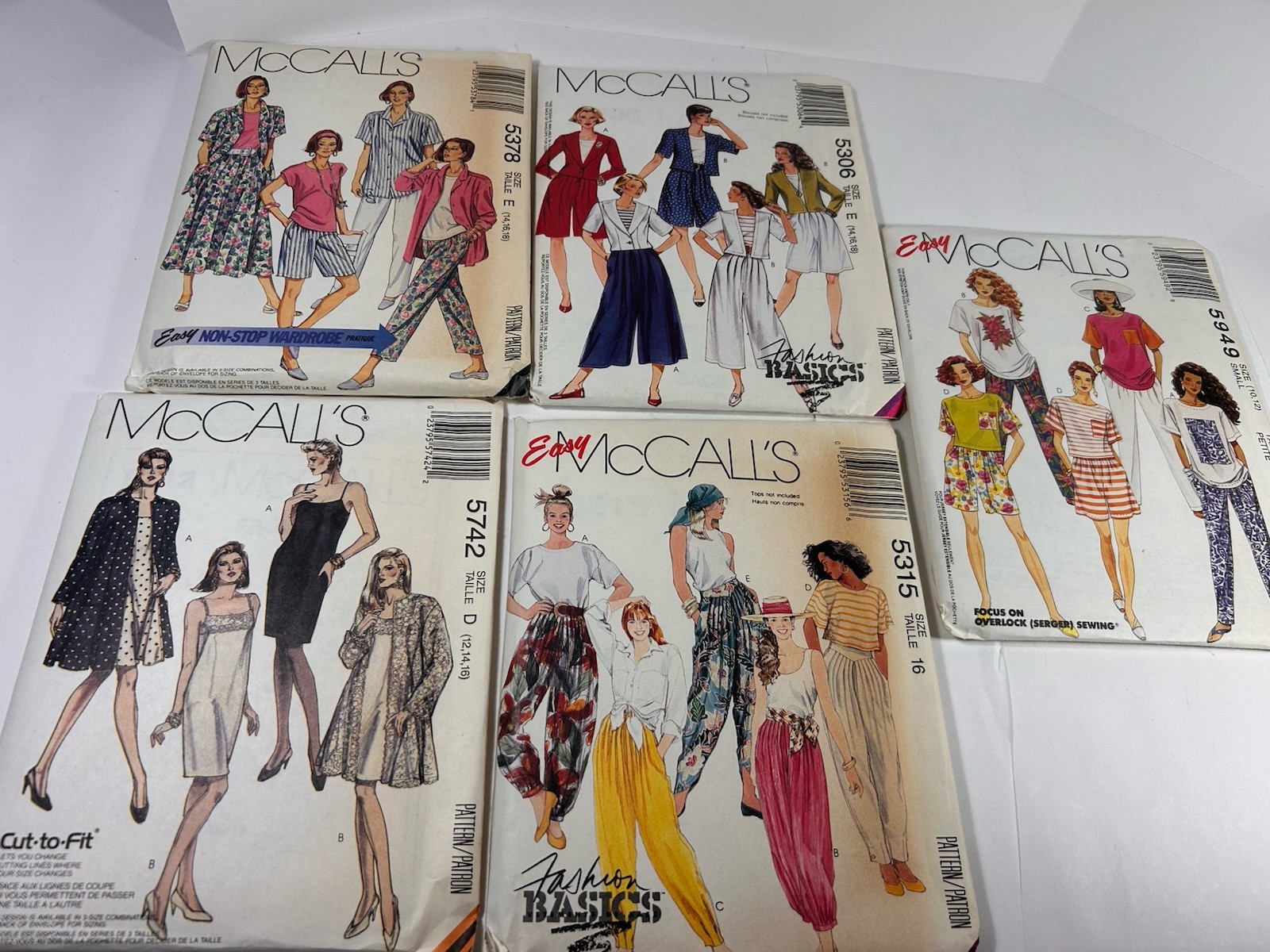 McCall\'s Sewing Pattern Lot 5 Misses 1980s 90s Skirts Tops Dress 5306 5315 5742