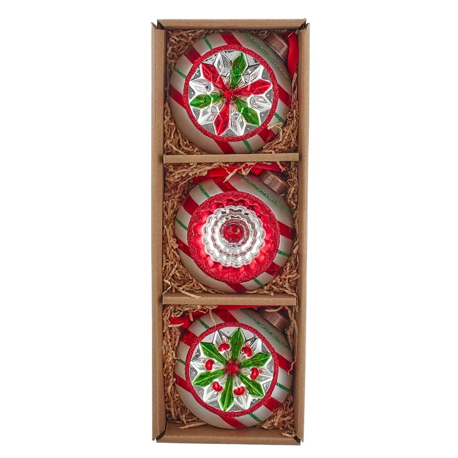 Kurt S. Adler 3.5” Set of 3 Glass Early Years Reflector Christmas Ornament NEW