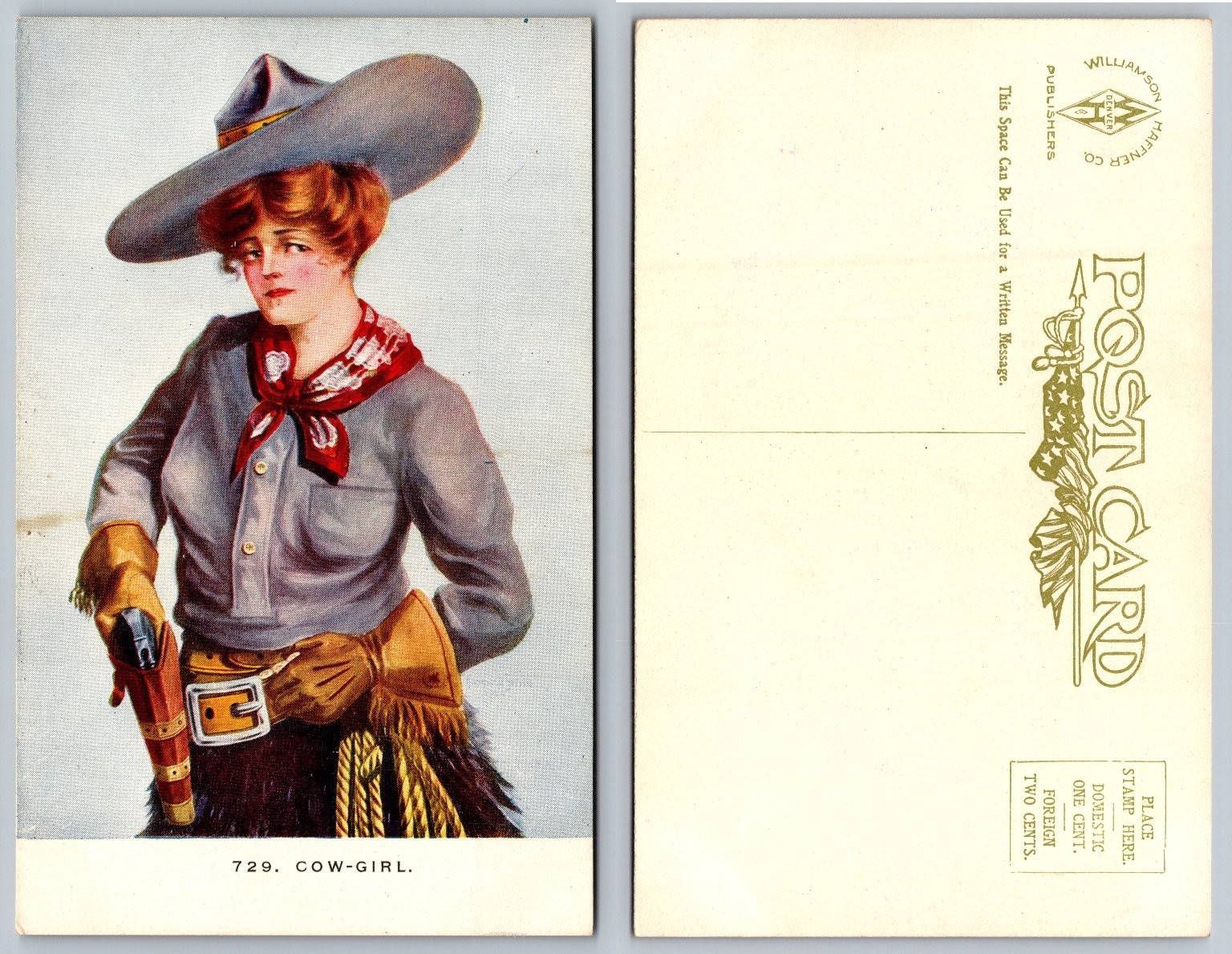 Vintage Williamson-Haffner Cowgirl Postcard Western Rodeo Art 1907-1917