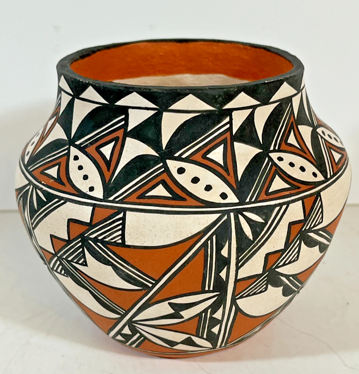 Vintage Acoma Pueblo Indian Polychrome Pottery Jar, Signed K. Aragon c. 1980-90s
